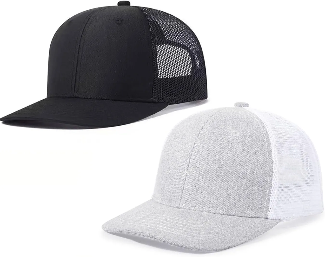 2-Pack Breathable Mesh Snapback Trucker Hats, Adjustable Baseball Caps for Men Women, Cotton-Poly Twill Outdoor