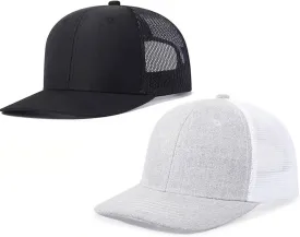 2-Pack Breathable Mesh Snapback Trucker Hats, Adjustable Baseball Caps for Men Women, Cotton-Poly Twill Outdoor