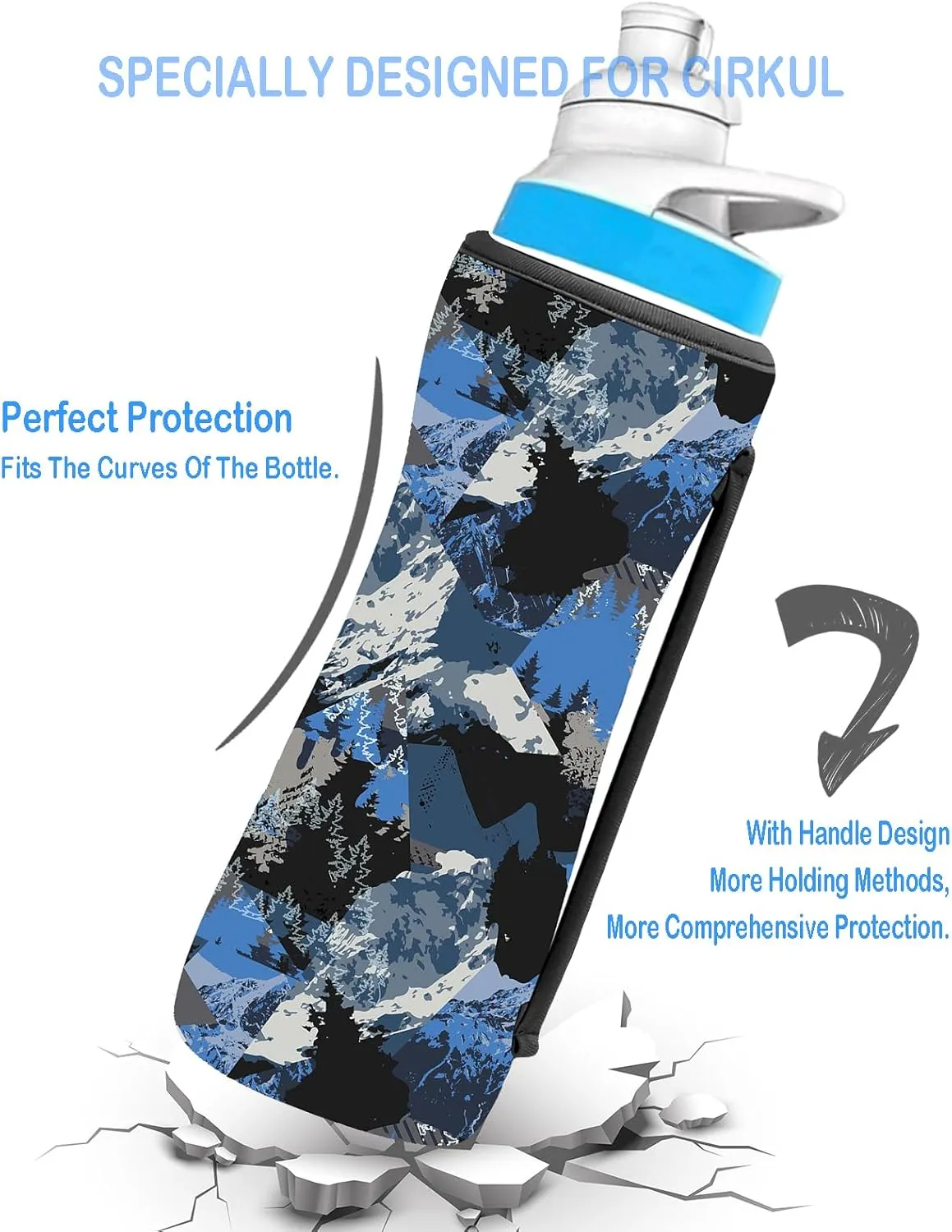32oz Cute Printed Sleeve Compatible With Cirkul Water Bottle For Plastic And Stainless Steel Bottles 32oz Neoprene Sweat-Wicking Material Insulated Cover Designed With Handles (Snow Mountain)