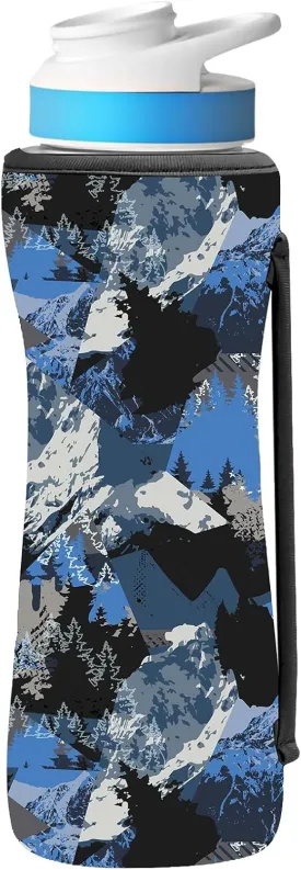 32oz Cute Printed Sleeve Compatible With Cirkul Water Bottle For Plastic And Stainless Steel Bottles 32oz Neoprene Sweat-Wicking Material Insulated Cover Designed With Handles (Snow Mountain)