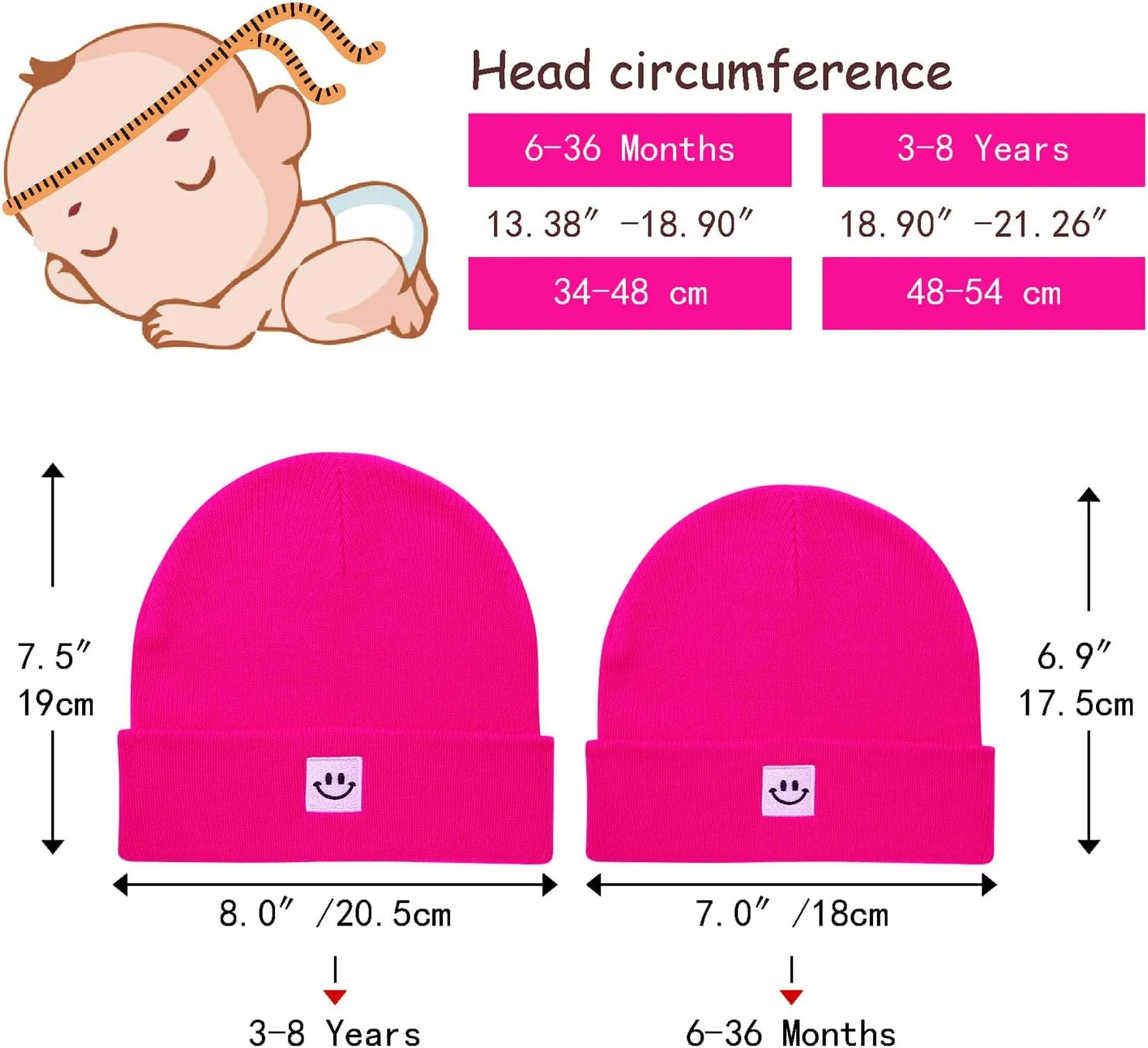 Baby Beanie Knit Ski Hat with Cute Face for Girls Boys 0-7 Years