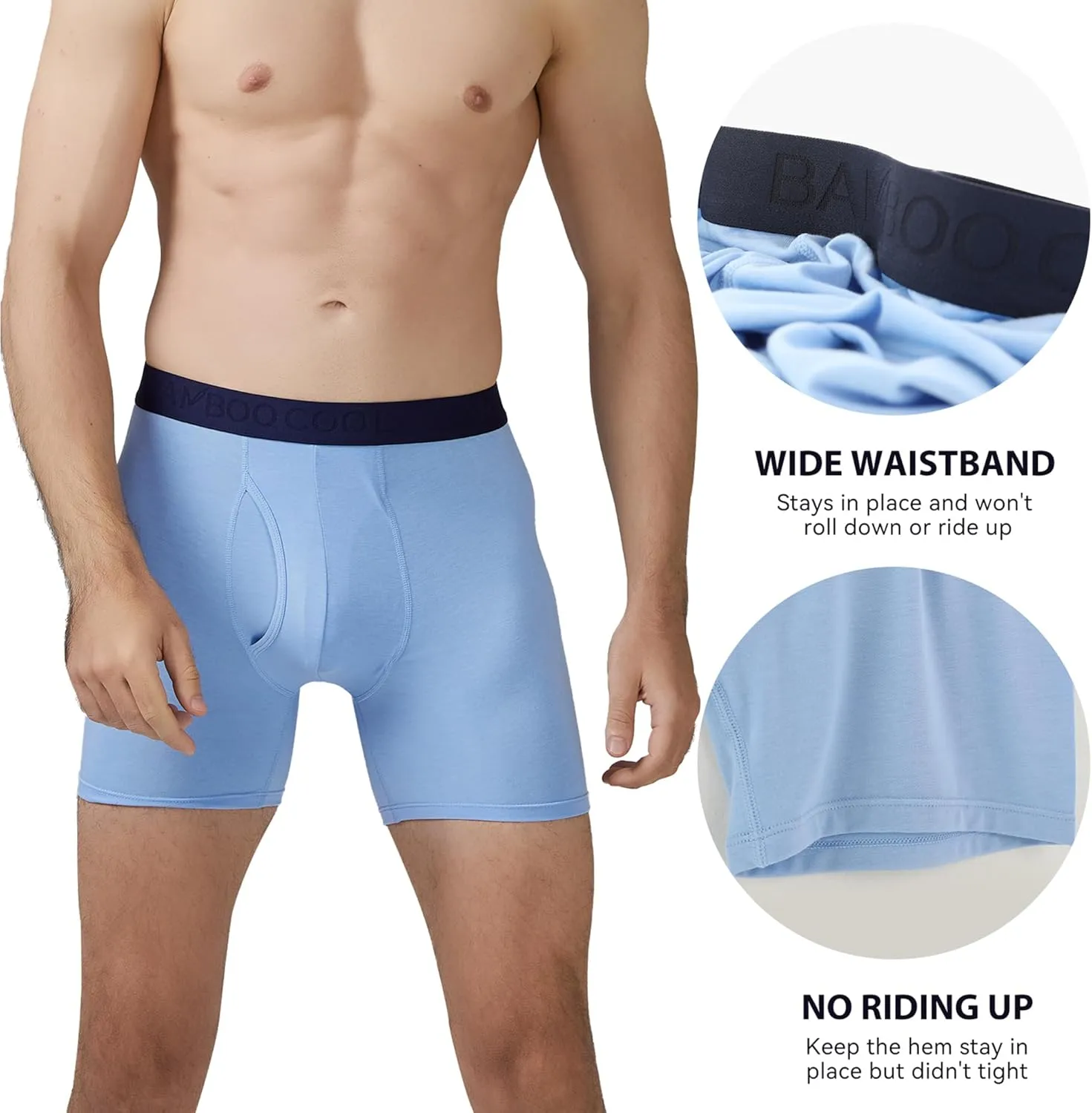 BAMBOO COOL Men's Underwear Breathable Boxer Briefs with Fly Moisture-Wicking Lightweight Underwear 7-Pack