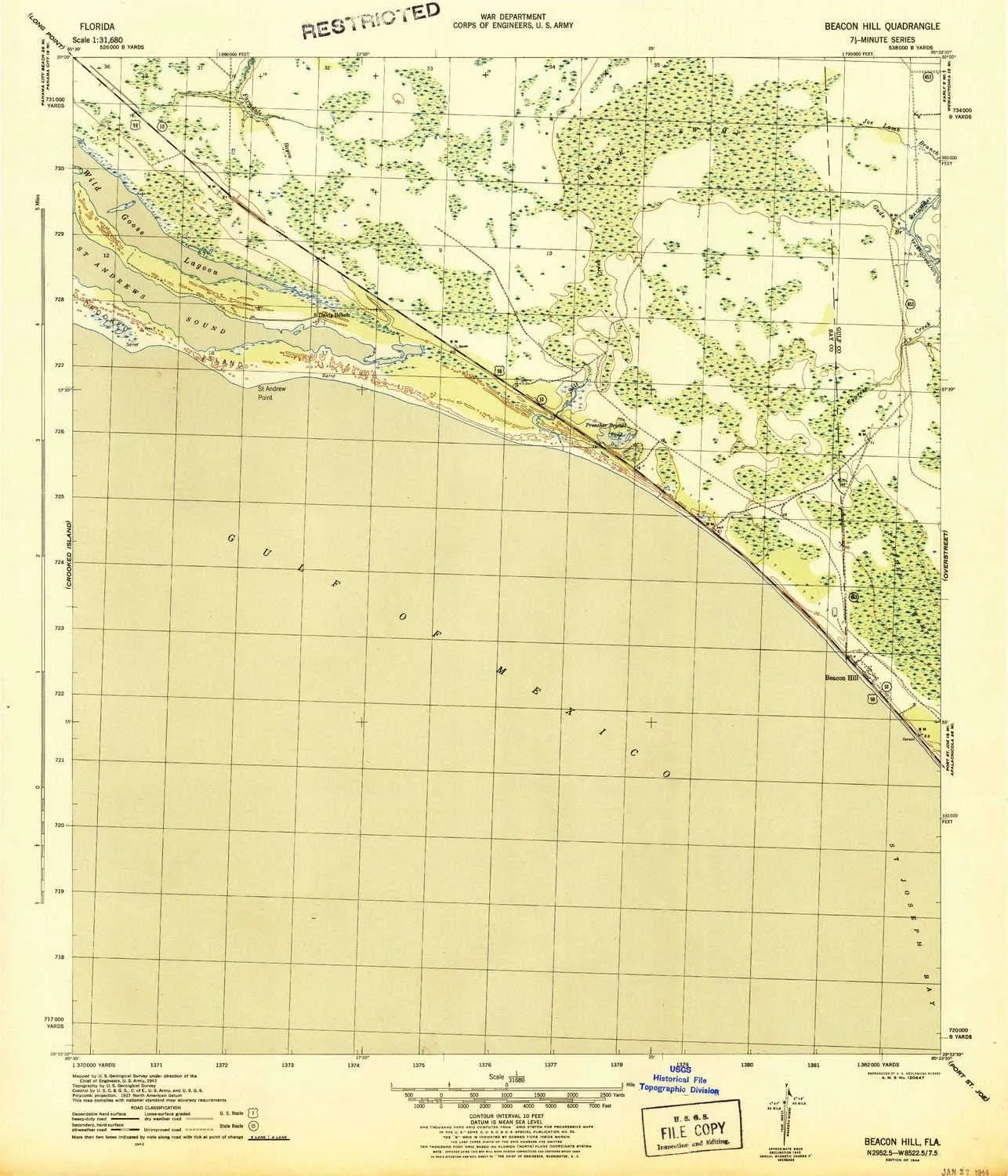 Beacon Hill FL topo map, 1:31680 Scale, 7.5 X 7.5 Minute, Historical, 1944, 20.3 x 17.4 in