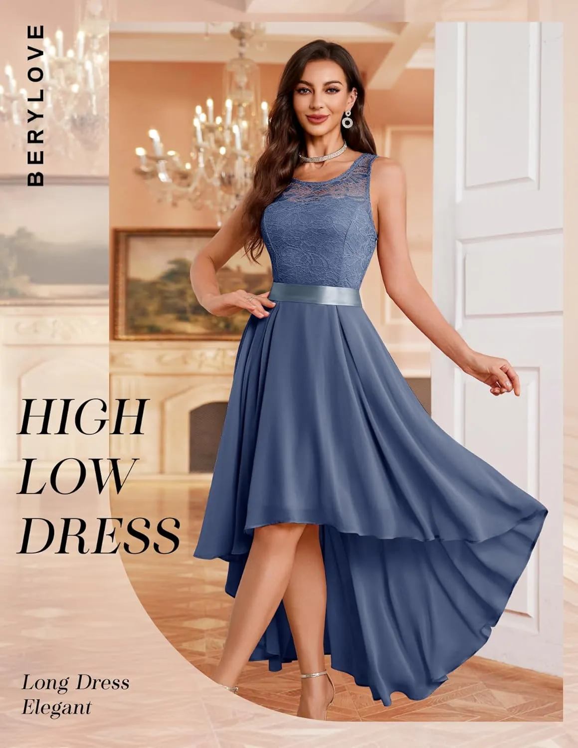 BeryLove Cocktail Prom Dresses 2025 Formal Wedding Guest Dresses Sleeveless Lace High Low Homecoming Dress