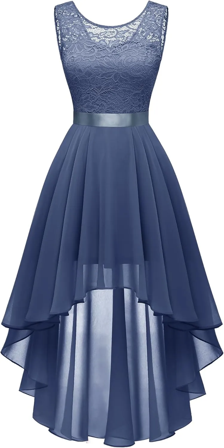 BeryLove Cocktail Prom Dresses 2025 Formal Wedding Guest Dresses Sleeveless Lace High Low Homecoming Dress