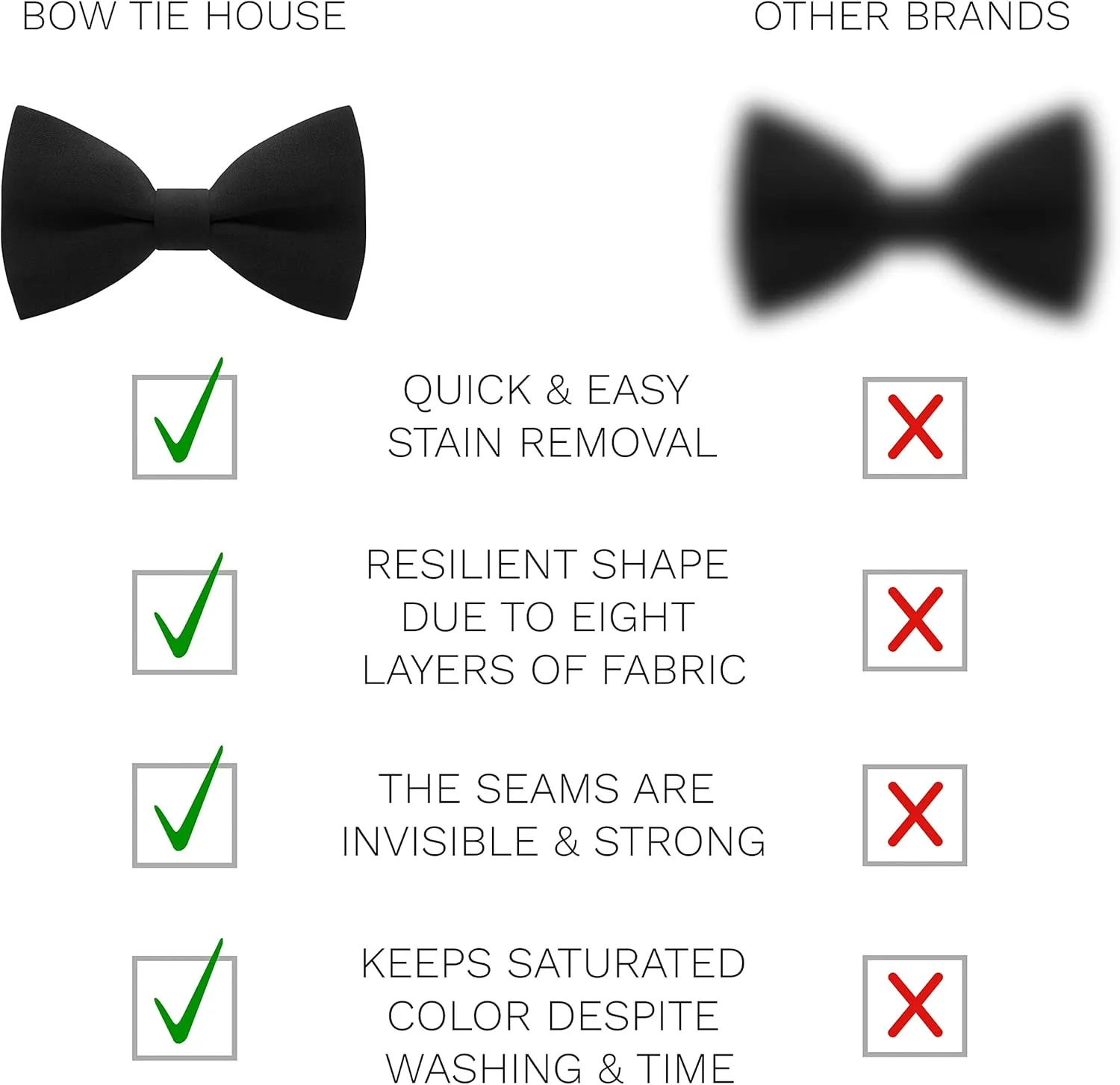 Bow Tie House Classic Pre-Tied Soft Crape Bow Tie for Wedding Formal Events Solid Tuxedo for Adults & Children