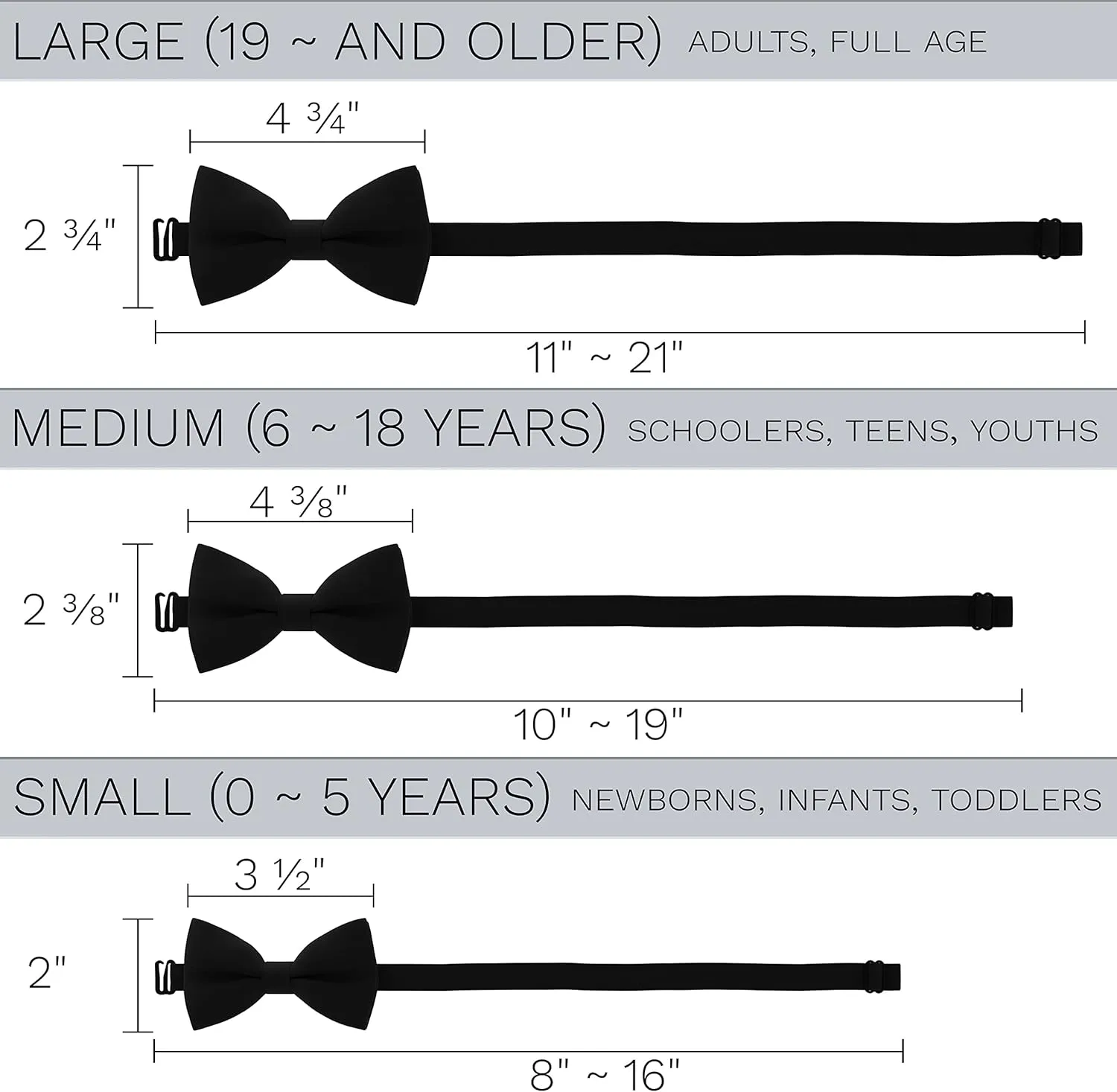 Bow Tie House Classic Pre-Tied Soft Crape Bow Tie for Wedding Formal Events Solid Tuxedo for Adults & Children