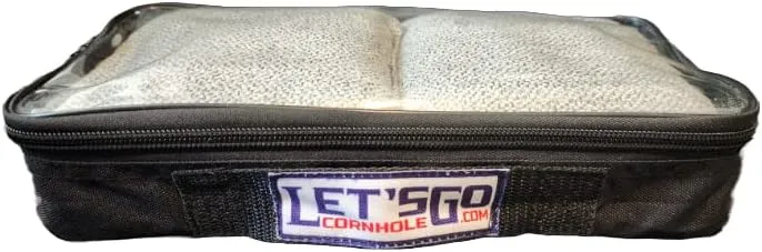 Cornhole Bags Case Black Patch Pouch Carrier Heavy Duty Double Zipper Vinyl top Small Insert Single Set case Organizer for carts and Backpacks