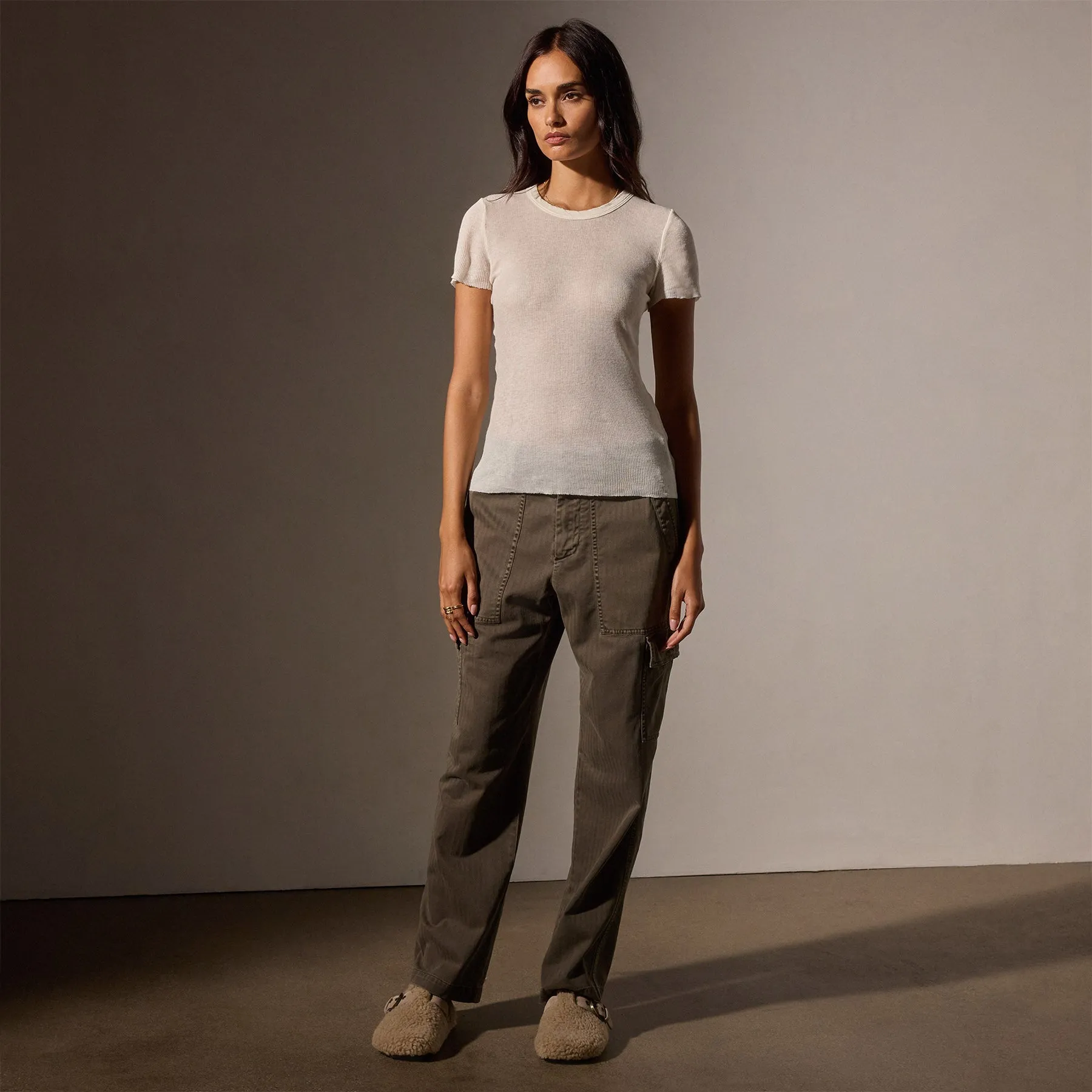 Ivory Ribbed Crew Neck Sweater - Cotton Cashmere Blend