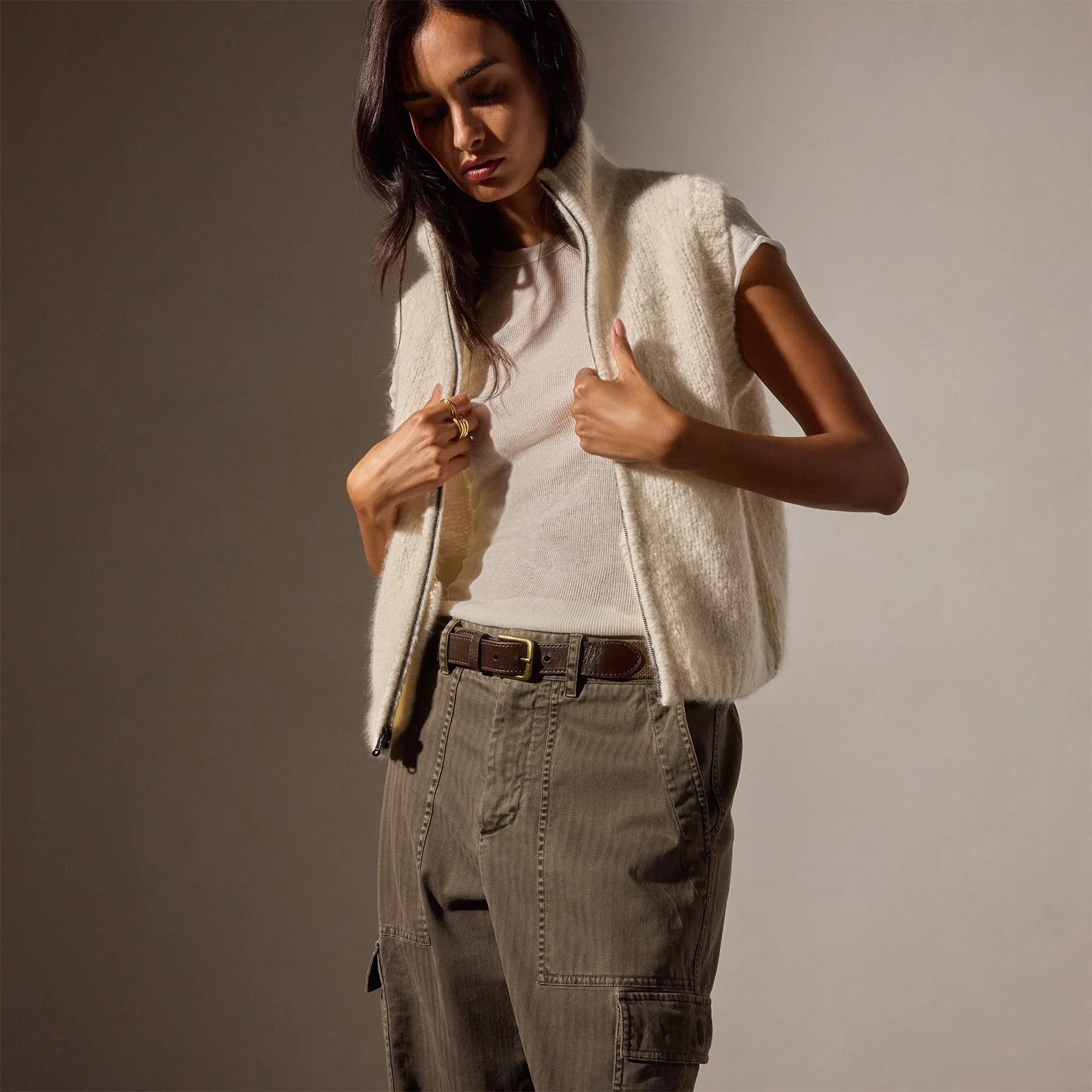 Ivory Ribbed Crew Neck Sweater - Cotton Cashmere Blend