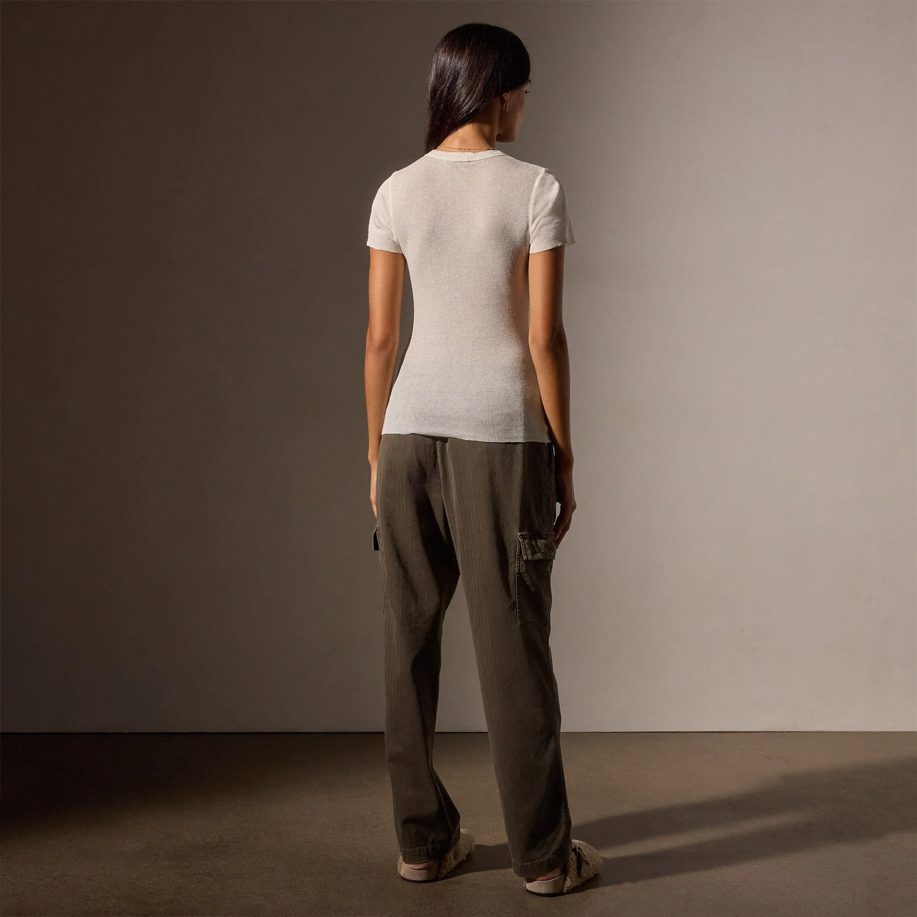 Ivory Ribbed Crew Neck Sweater - Cotton Cashmere Blend