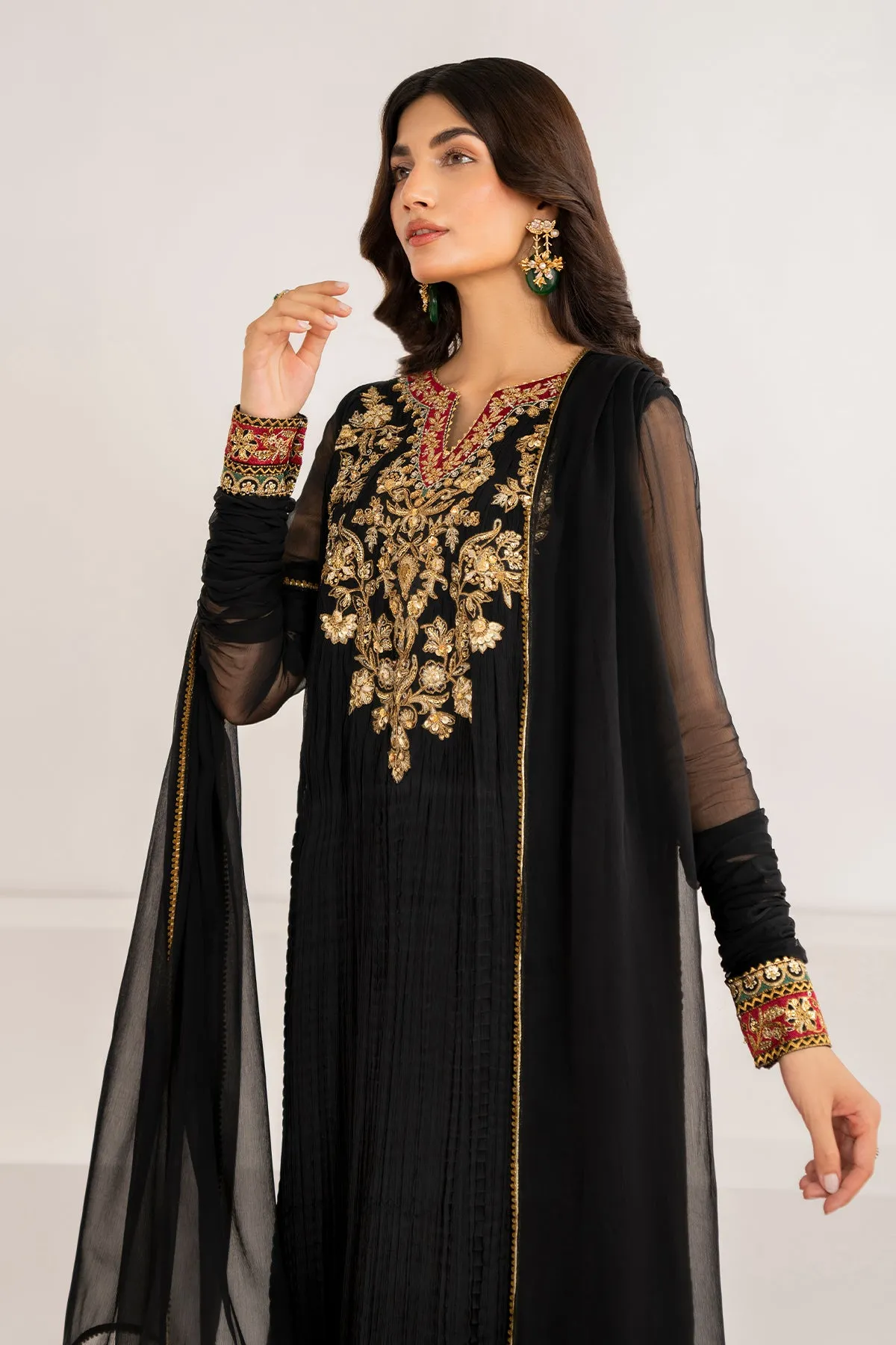 Luxurious Embroidered Crush Chiffon Dress - PR-992