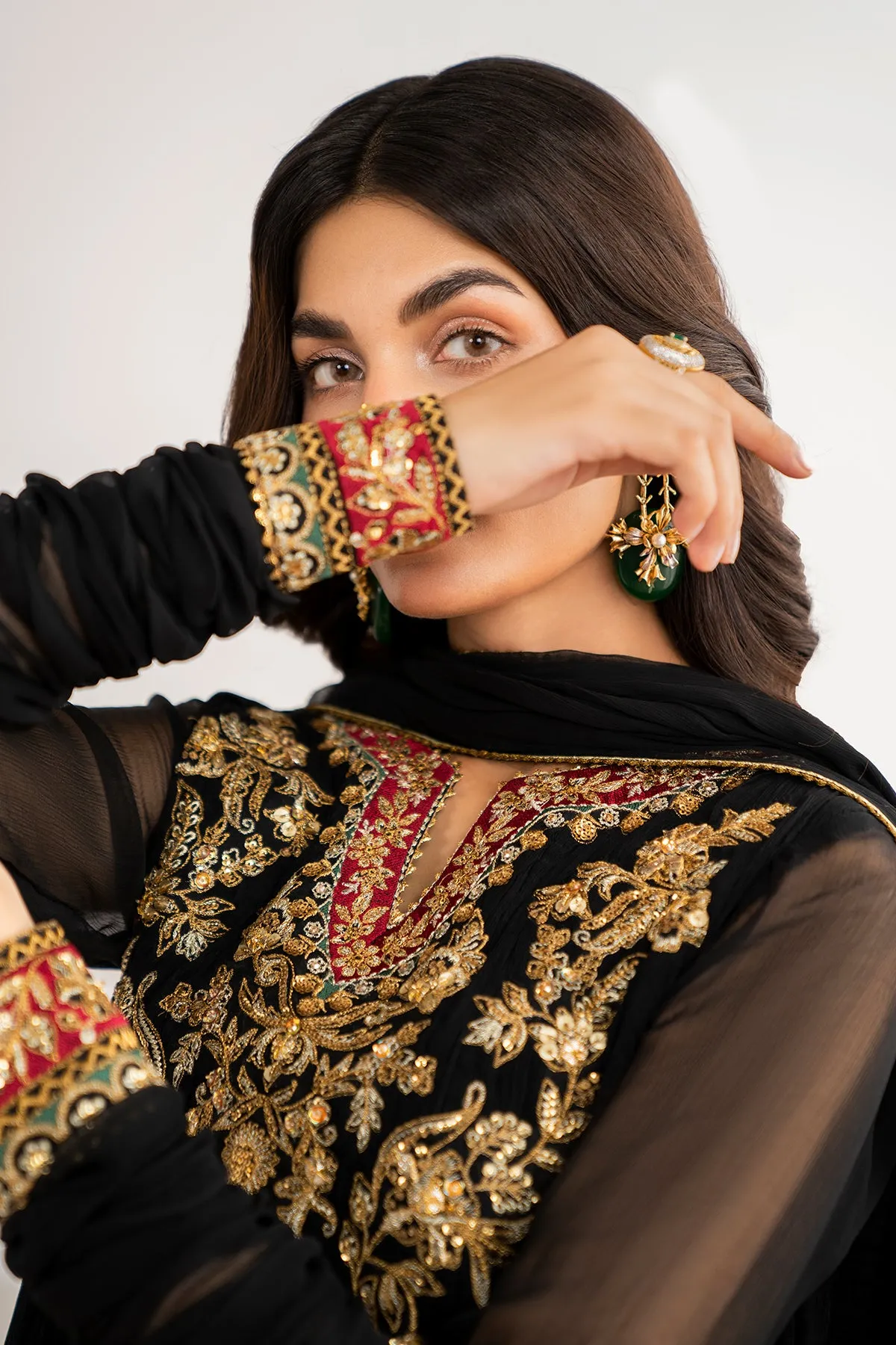 Luxurious Embroidered Crush Chiffon Dress - PR-992