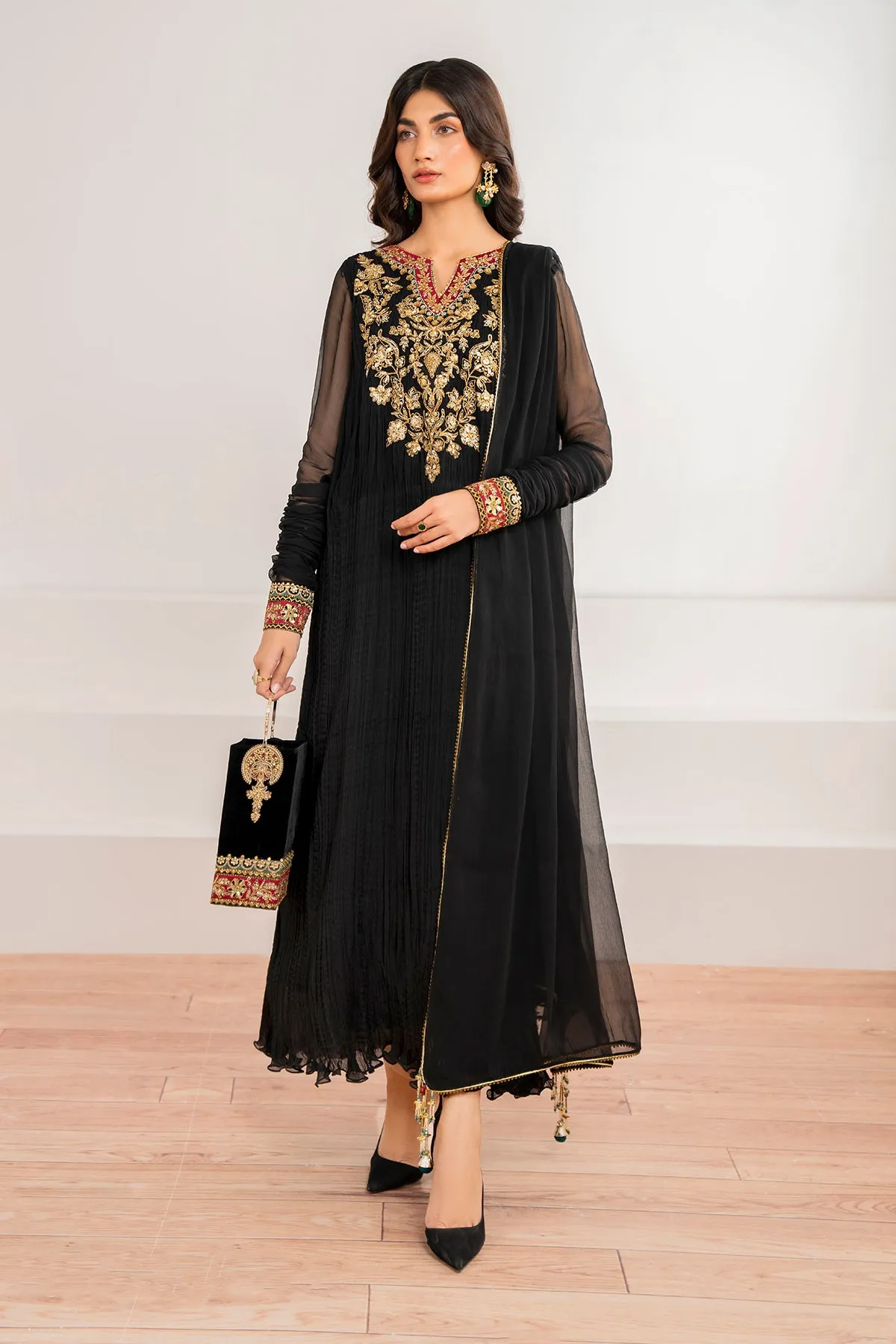 Luxurious Embroidered Crush Chiffon Dress - PR-992