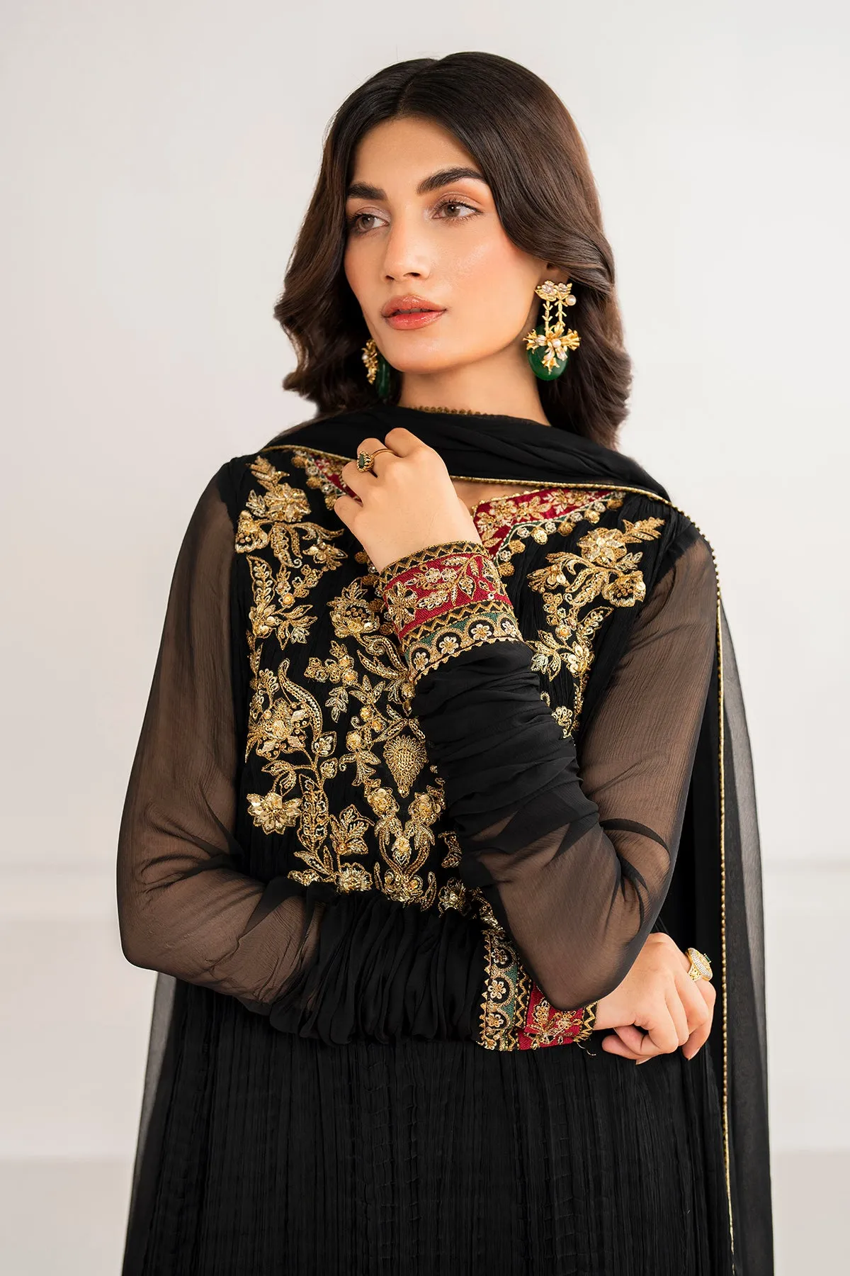 Luxurious Embroidered Crush Chiffon Dress - PR-992
