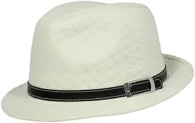 Fedora Hat - Quilted w/Belted Band - White - HT-FHT2489BW