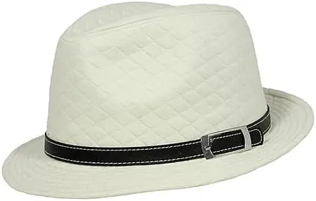 Fedora Hat - Quilted w/Belted Band - White - HT-FHT2489BW