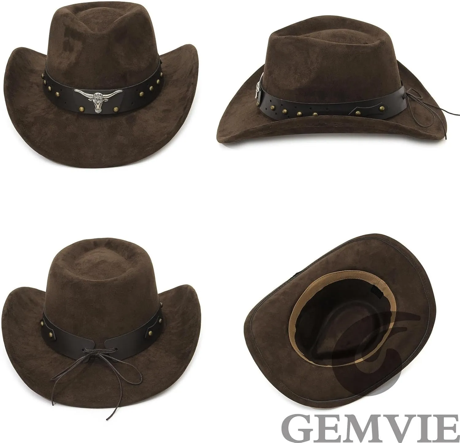 GEMVIE Suede Cowboy Hat for Men Women Roll up Brim Cowgirl Hat Classic Country Cowboy Hat