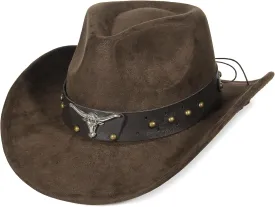 GEMVIE Suede Cowboy Hat for Men Women Roll up Brim Cowgirl Hat Classic Country Cowboy Hat