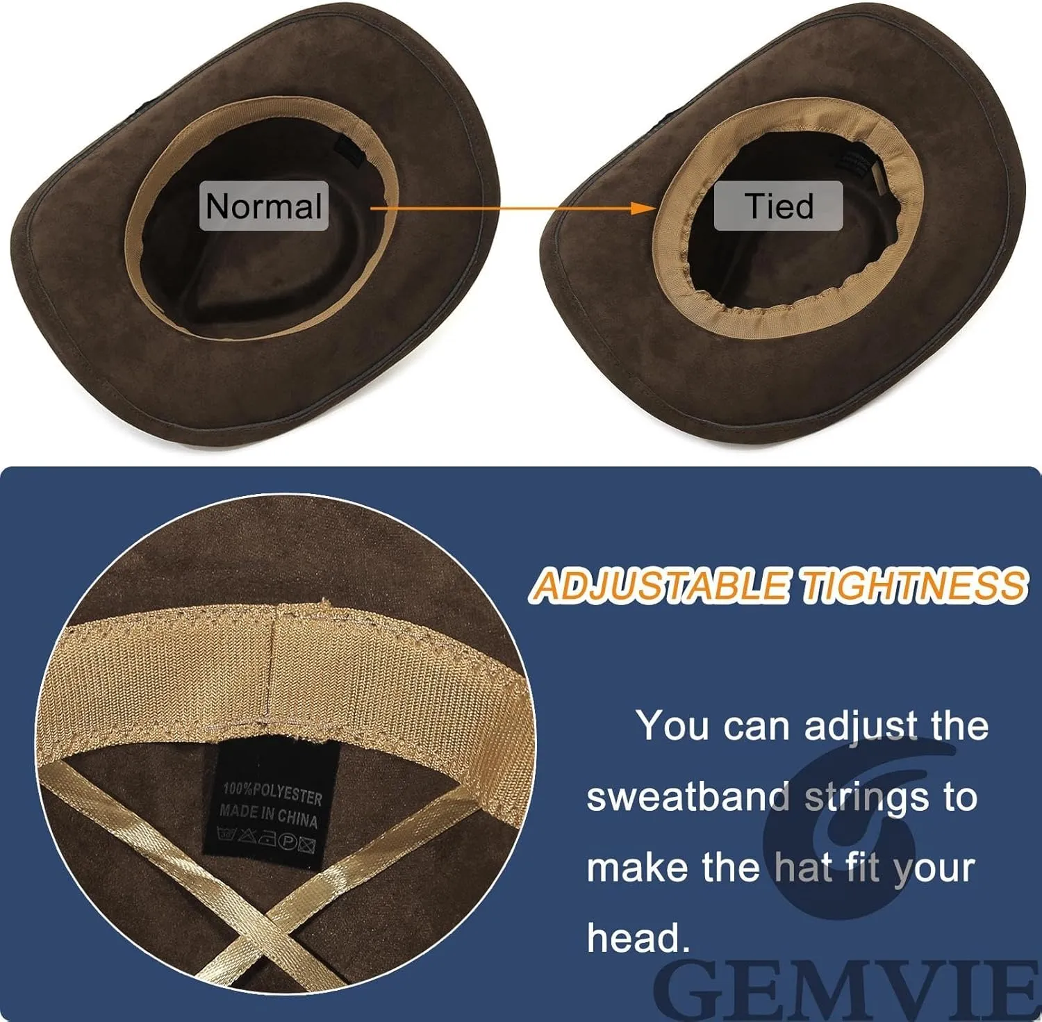 GEMVIE Suede Cowboy Hat for Men Women Roll up Brim Cowgirl Hat Classic Country Cowboy Hat
