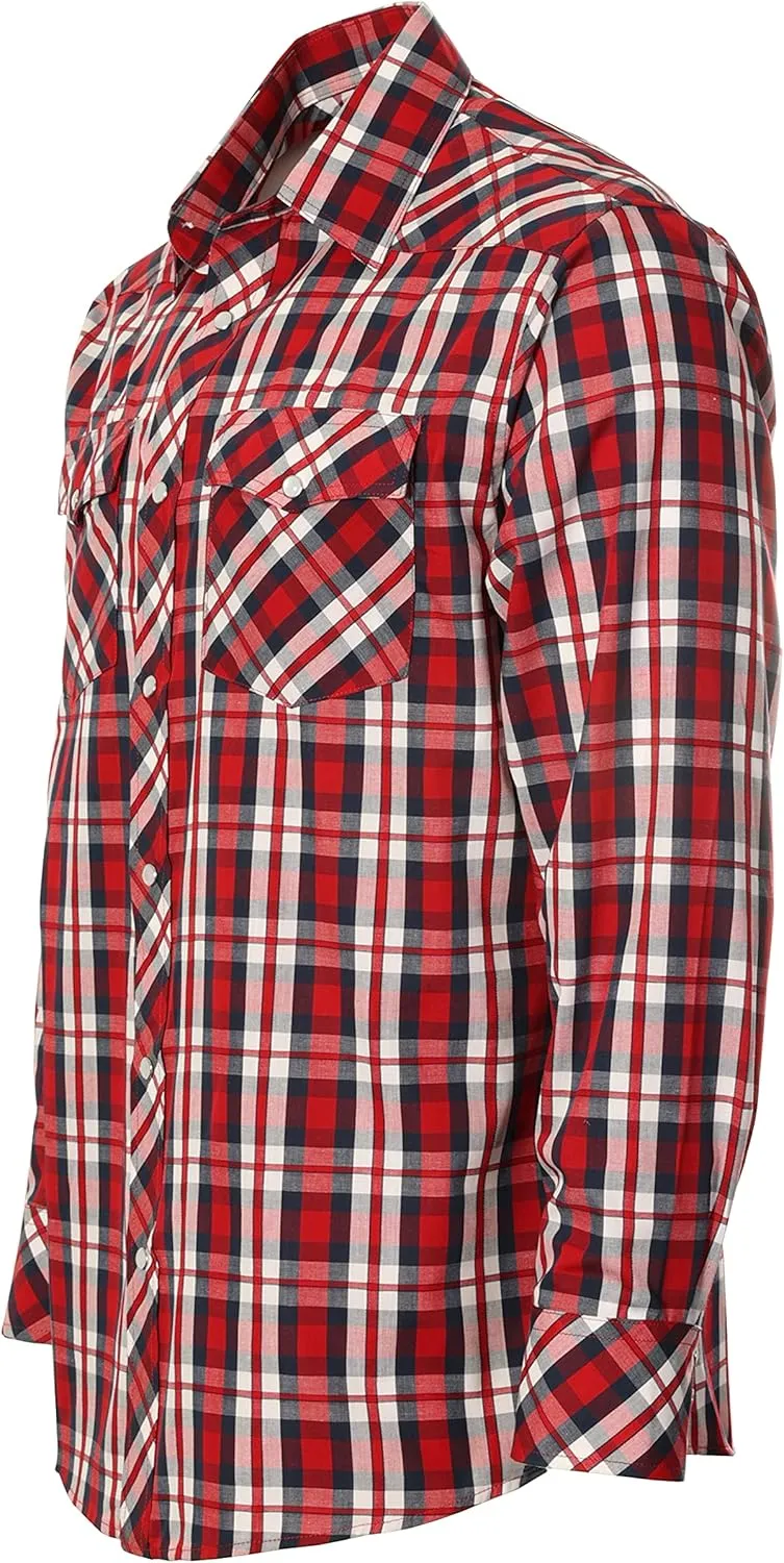 Gioberti Men's Western Plaid Long Sleeve Shirt with Pearl Snap-on