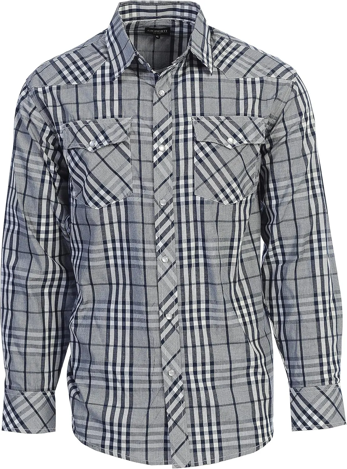 Gioberti Men's Western Plaid Long Sleeve Shirt with Pearl Snap-on