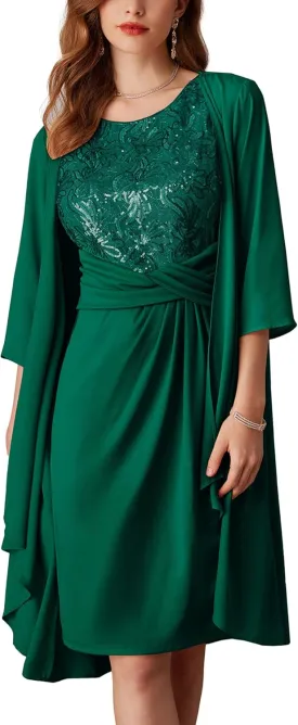 GRACE KARIN Women's Sequin Dress Two Piece Mother of The Bride Dresses with Jacket Lace Formal Wedding Guest Dress