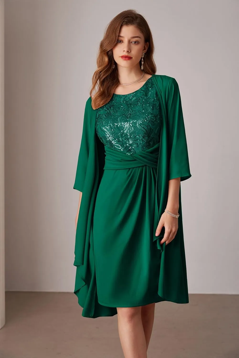 GRACE KARIN Women's Sequin Dress Two Piece Mother of The Bride Dresses with Jacket Lace Formal Wedding Guest Dress