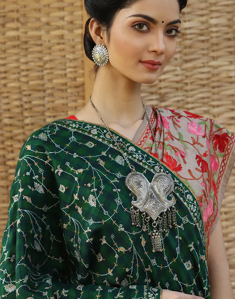 Green Check Jaldaar Pashmina Shawl