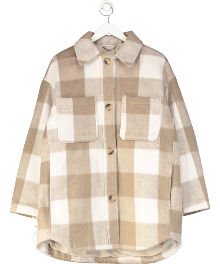 H&M Beige Oversized Checked Long Shacket UK M