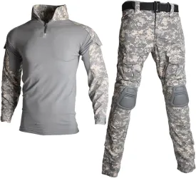 HARGLESMAN Men's Tactical Military Suits Long Sleeve Fitting Amry Uniforms Combat Shirt and Pants with Knee Pads