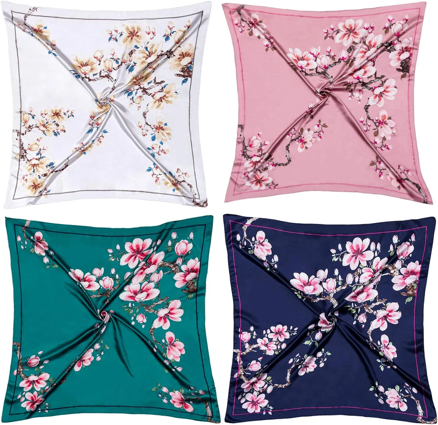 HBselect 4PCS Head Scarf for Women 35 Head Scarves Silk Like Satin Neck Scarfs Square Bandana Hair Wraps Scarf for Sleeping