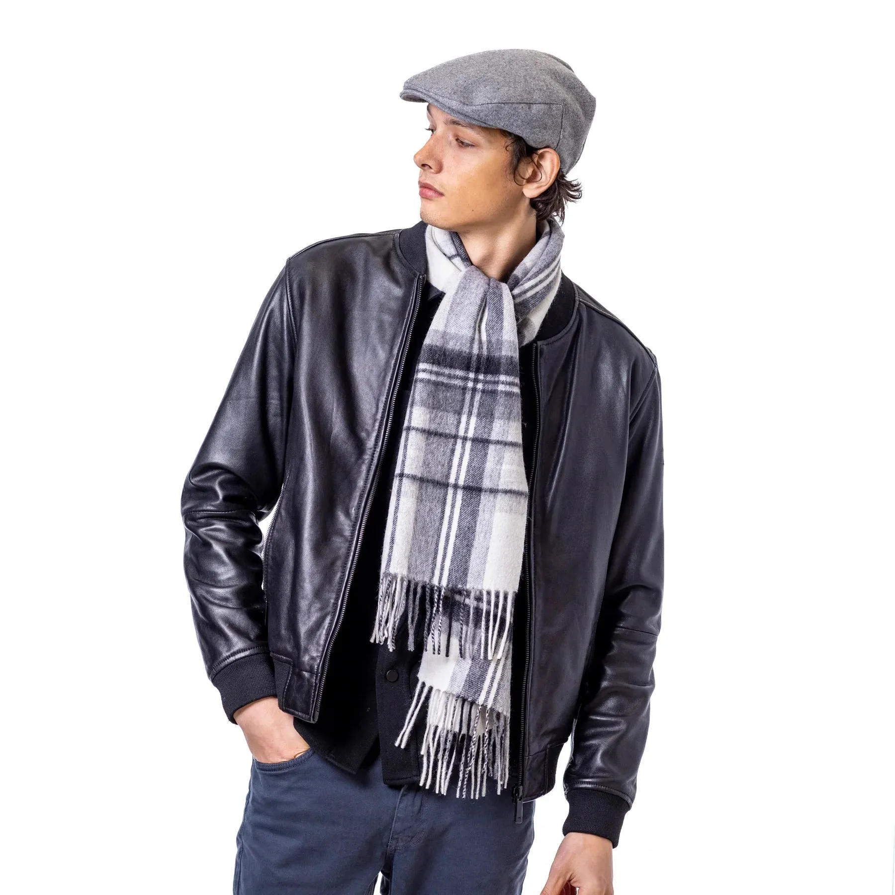 Heritage Pure Wool Tartan Check Scarf Black/White (cig49)