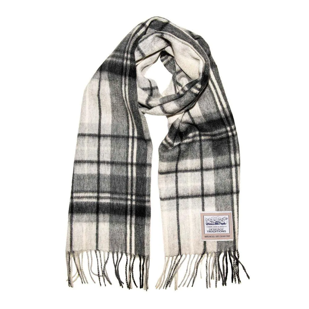 Heritage Pure Wool Tartan Check Scarf Black/White (cig49)