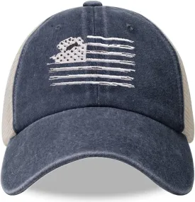 HHNLB American Flag Car Trucker Hat, Adjustable Embroidered USA Patriotic Mesh Snapback Baseball Cap