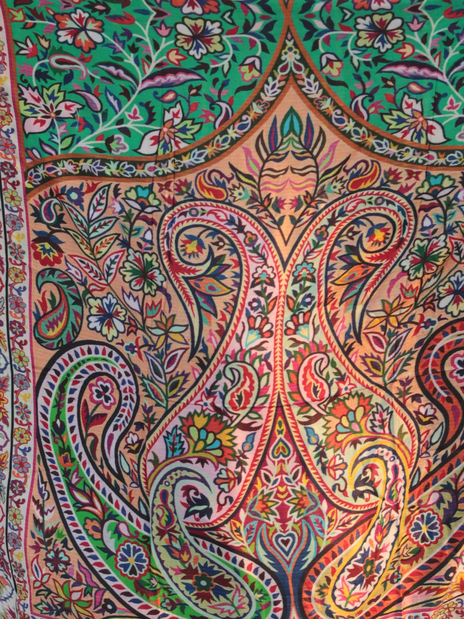 Ivory Multi Color Digital Print Modal Silk Woollen Kashmiri Shawl - S200530