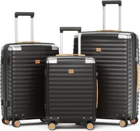 Joyway Luggage Set 3 Piece with TSA Lock and Spinner Wheels, PP Hard Shell Suitcase Set with Corner Protectors for Travel (Black, 3 Piece set)