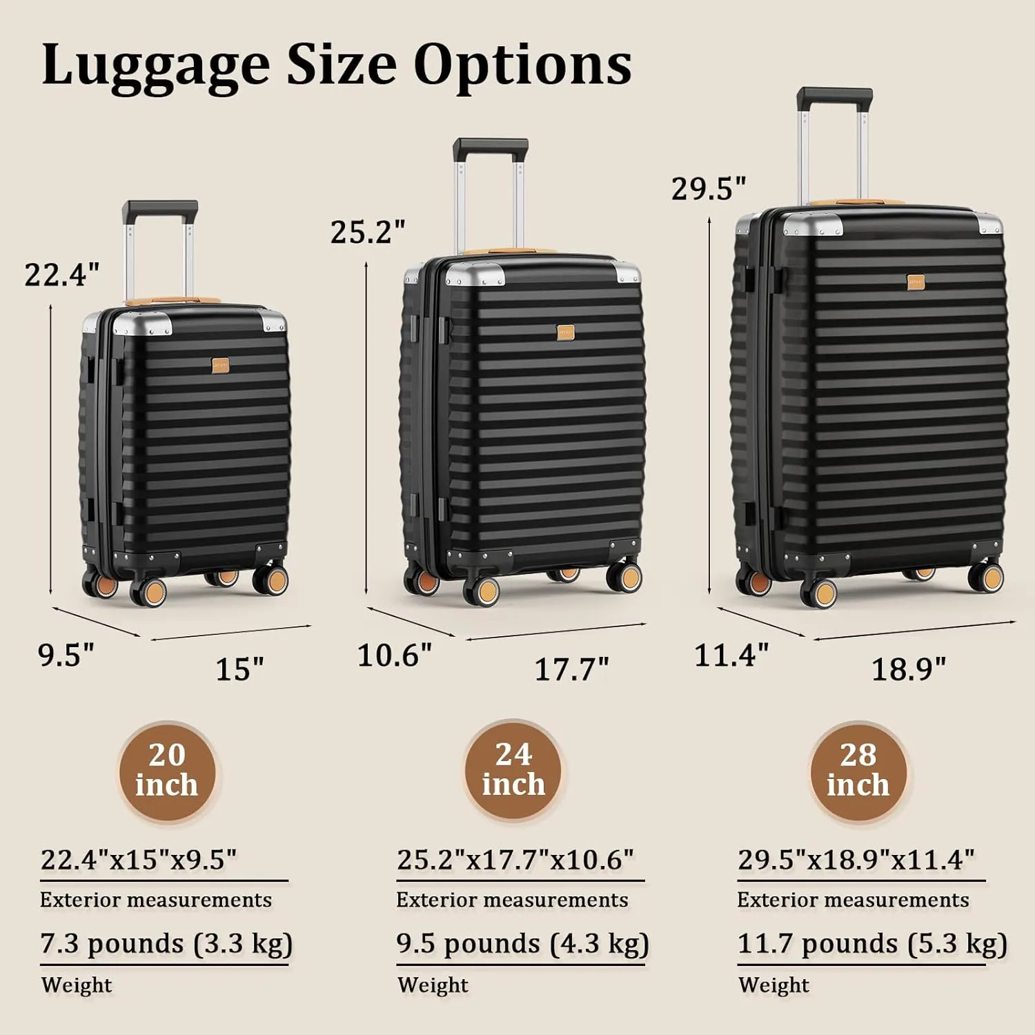 Joyway Luggage Set 3 Piece with TSA Lock and Spinner Wheels, PP Hard Shell Suitcase Set with Corner Protectors for Travel (Black, 3 Piece set)