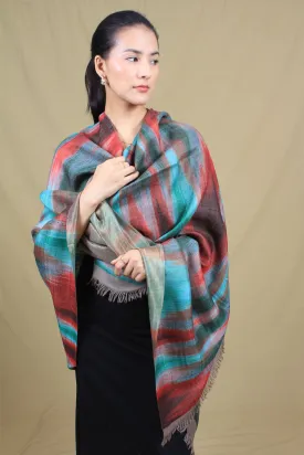 Khayree Reversible Metallic Multi Coloured Ikat Cashmere Shawl