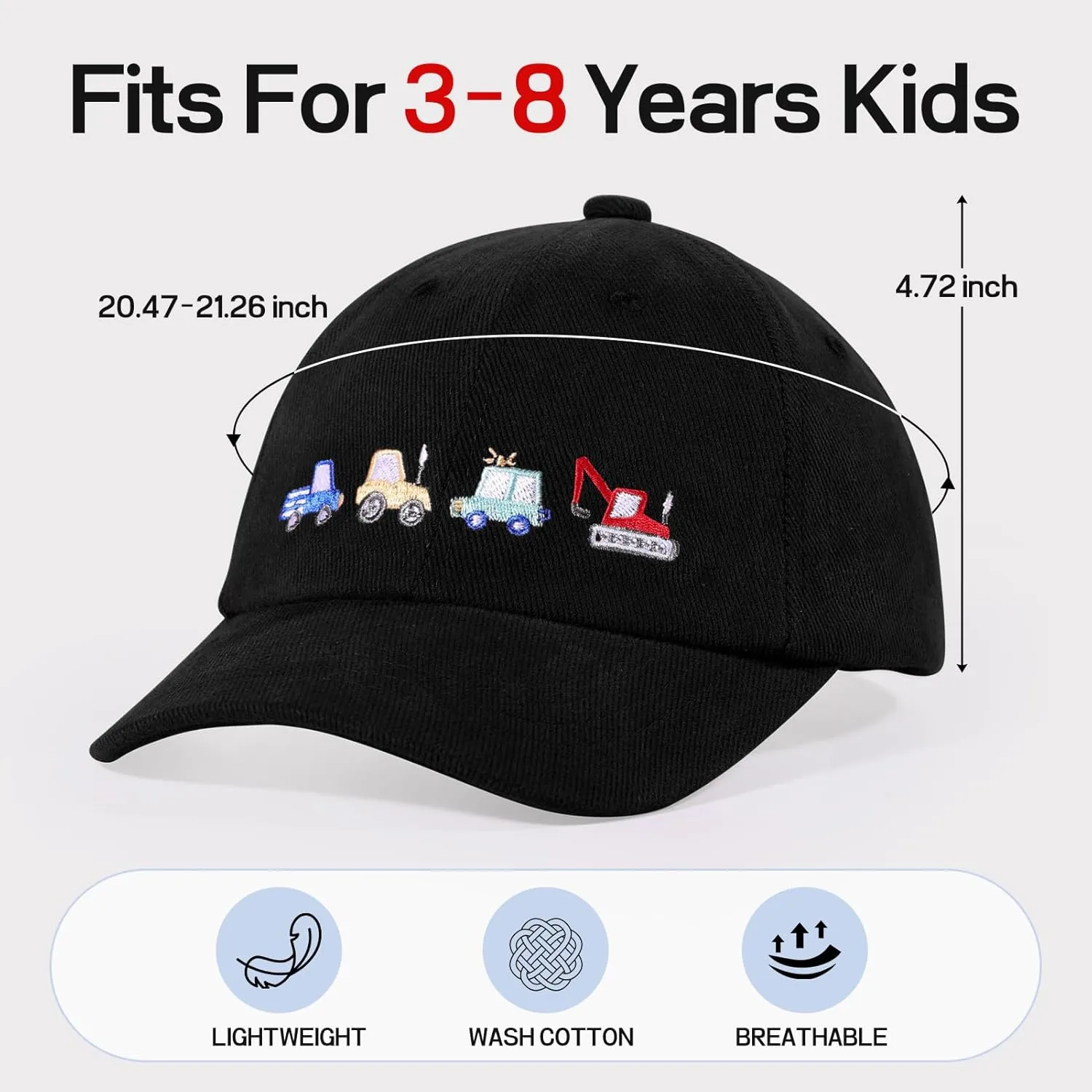 Kids Cute Car Embroidered Baseball Caps Toddler Trucker Hats Sun Protection Cap for Boys Girls 3-8 Years