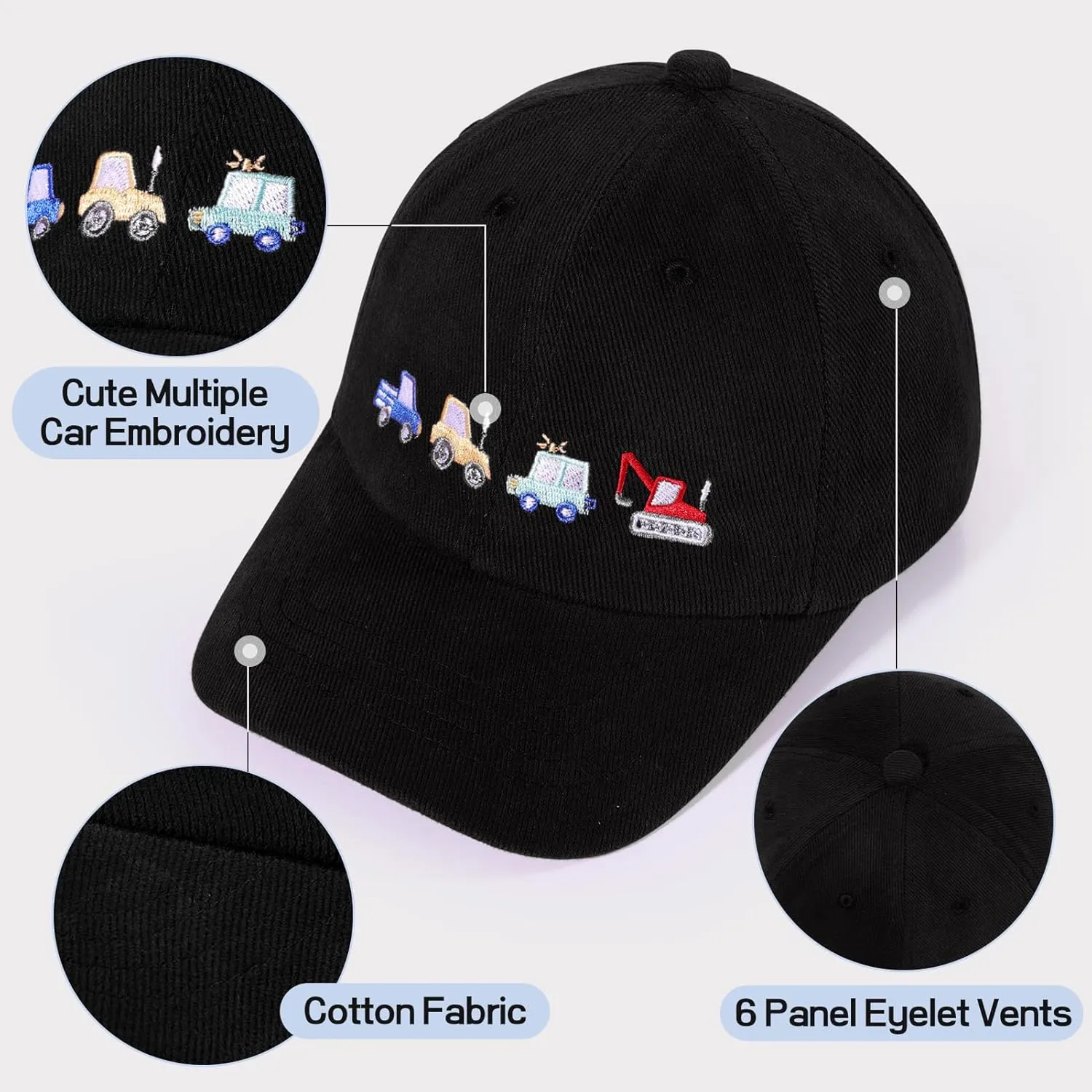 Kids Cute Car Embroidered Baseball Caps Toddler Trucker Hats Sun Protection Cap for Boys Girls 3-8 Years