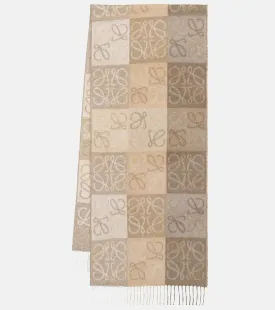 Loewe Wool and Cashmere Anagram Scarf, Beige