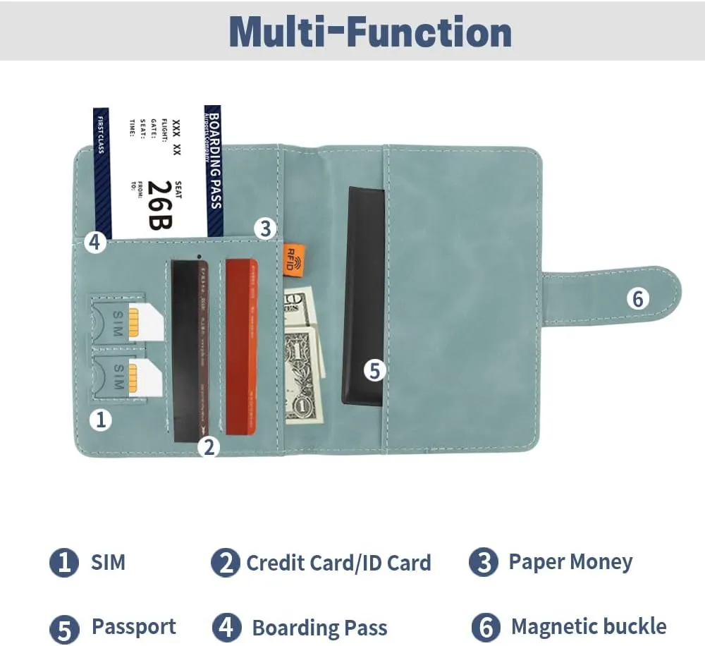 Passport Holder for Travel, RFID Passport Holder, Light Blue Passport Cover Case Passport Wallet PU Leather Passport Book Travel Wallet with Card Holder Travel Must Haves Accessories for Women and Men