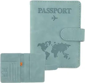 Passport Holder for Travel, RFID Passport Holder, Light Blue Passport Cover Case Passport Wallet PU Leather Passport Book Travel Wallet with Card Holder Travel Must Haves Accessories for Women and Men
