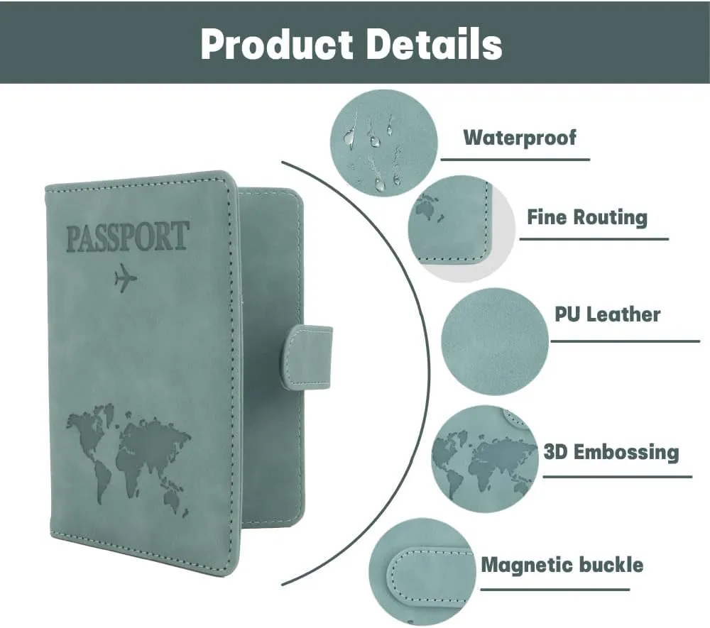 Passport Holder for Travel, RFID Passport Holder, Light Blue Passport Cover Case Passport Wallet PU Leather Passport Book Travel Wallet with Card Holder Travel Must Haves Accessories for Women and Men