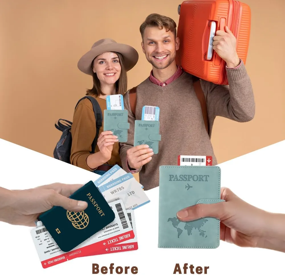 Passport Holder for Travel, RFID Passport Holder, Light Blue Passport Cover Case Passport Wallet PU Leather Passport Book Travel Wallet with Card Holder Travel Must Haves Accessories for Women and Men