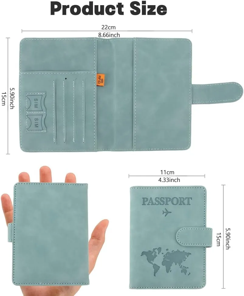 Passport Holder for Travel, RFID Passport Holder, Light Blue Passport Cover Case Passport Wallet PU Leather Passport Book Travel Wallet with Card Holder Travel Must Haves Accessories for Women and Men