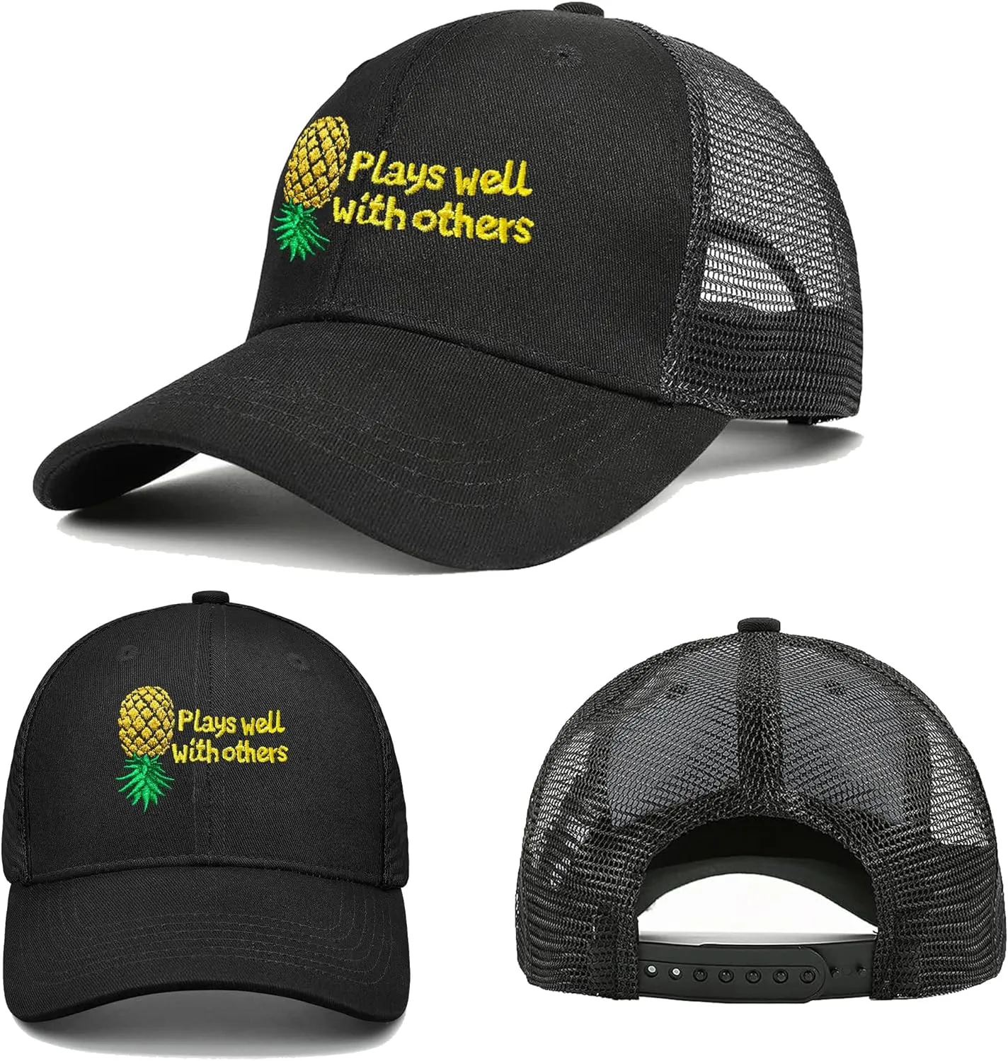 Plays Well with Others Embroidered Baseball Hat Upside Down Pineapple Baseball Cap Adjustable Embroidery Denim Hats