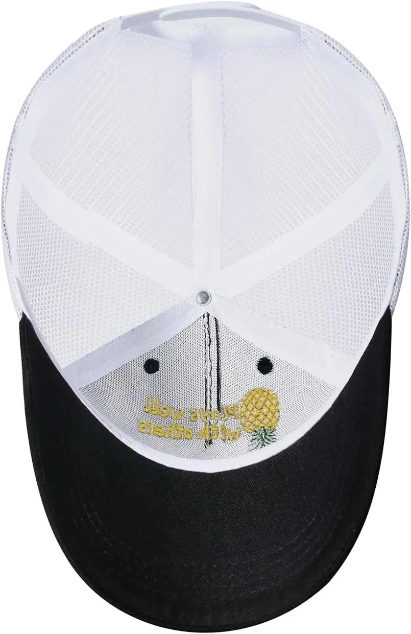 Plays Well with Others Embroidered Baseball Hat Upside Down Pineapple Baseball Cap Adjustable Embroidery Denim Hats