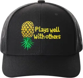 Plays Well with Others Embroidered Baseball Hat Upside Down Pineapple Baseball Cap Adjustable Embroidery Denim Hats